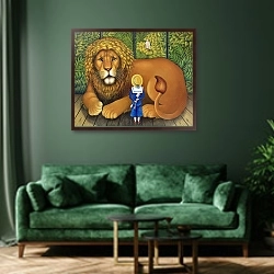 «The Lion and Albert, 2001» в интерьере зеленой гостиной над диваном