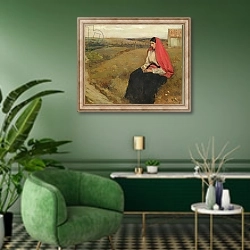 «Woman in a landscape» в интерьере гостиной в зеленых тонах