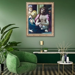 «Представление Христа людям 1» в интерьере гостиной в зеленых тонах