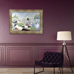 «Купальщики в Аньере» в интерьере в классическом стиле над комодом