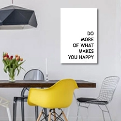 «Do more of what makes you happy» в интерьере столовой в скандинавском стиле с яркими деталями