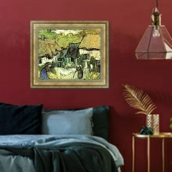 «Домики с соломенными крышами в Жоргу» в интерьере спальни с акцентной стеной