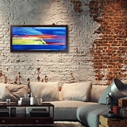 «Abstract composition» в интерьере гостиной в стиле лофт с кирпичной стеной