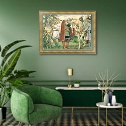 «The Song of Prince Oleg, 1899» в интерьере гостиной в зеленых тонах