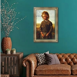 «Fisher girl, 1874» в интерьере классической гостиной с зеленой стеной над диваном