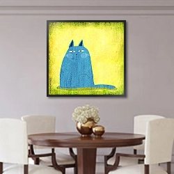 «Синий грустный кот на желтом фоне» в интерьере столовой в классическом стиле