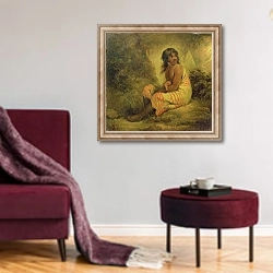 «Indian Girl, 1793» в интерьере гостиной в бордовых тонах