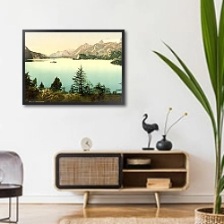 «Швейцария. Озеро Зильс» в интерьере комнаты в стиле ретро над тумбой