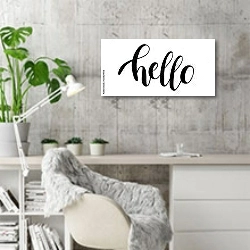 «Hello» в интерьере кабинета в скандинавском стиле с бетонной стеной