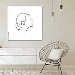 «Портрет девушки в профиль» в интерьере белой комнаты в скандинавском стиле над комодом