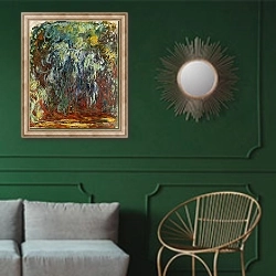 «Плачущая ива, Гиверни» в интерьере классической гостиной с зеленой стеной над диваном