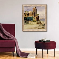 «Palermo, 1839» в интерьере гостиной в бордовых тонах
