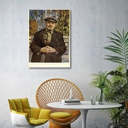«Soviet leader Vladmir Lenin in Gorki, early 1920s» в интерьере современной гостиной с желтым креслом