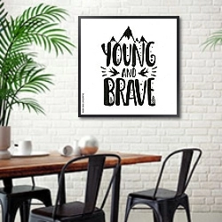 «Young and Brave» в интерьере столовой в скандинавском стиле с кирпичной стеной