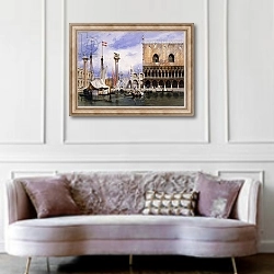 «The Piazzetta di San Marco, Venice, 1839» в интерьере гостиной в классическом стиле над диваном