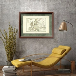 «Карта Европы, 1830г. 1» в интерьере в стиле лофт с желтым креслом