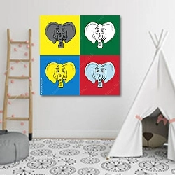 «Поп-арт слон» в интерьере детской комнаты для девочки с шалашом