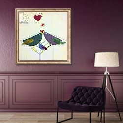 «Love birds family, love hearts,, painting» в интерьере в классическом стиле в фиолетовых тонах