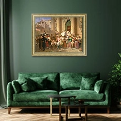 «The Misalliance, 1866» в интерьере зеленой гостиной над диваном