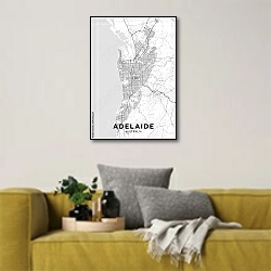 «Светлая карта Аделаиды» в интерьере в скандинавском стиле с желтым диваном