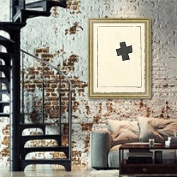 «Small Black Cross» в интерьере двухярусной гостиной в стиле лофт с кирпичной стеной