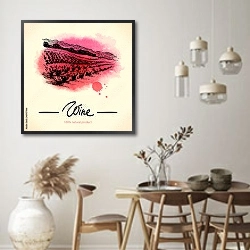 «Виноградник и розовая клякса» в интерьере кухни в стиле ретро над обеденным столом