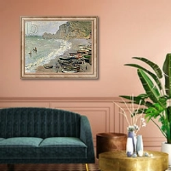 «Etretat, beach and the Porte d'Amont, 1883» в интерьере классической гостиной над диваном