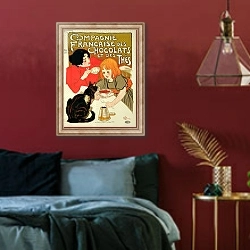 «Poster Advertising the French Company of Chocolate and Tea» в интерьере спальни с акцентной стеной