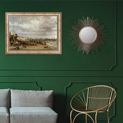 «Marine Parade and Old Chain Pier, 1827» в интерьере классической гостиной с зеленой стеной над диваном