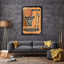 «Спортивный клуб, лучшие баскетболисты» в интерьере в стиле лофт над диваном