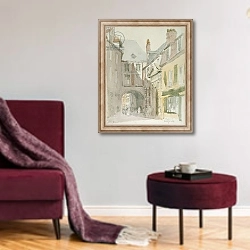 «Place Barthelme, Paris, c.1829» в интерьере гостиной в бордовых тонах