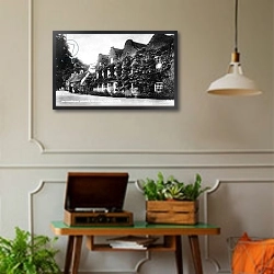 «Picturesque houses, Denham, near Uxbridge» в интерьере комнаты в стиле ретро с проигрывателем виниловых пластинок