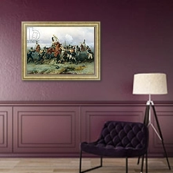 «The Exploit of the Mounted Regiment in the Battle of Austerlitz, 1884» в интерьере в классическом стиле в фиолетовых тонах