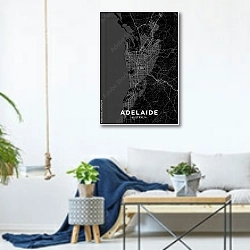 «Темная карта Аделаиды» в интерьере гостиной в скандинавском стиле над диваном