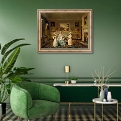 «Mrs Congreve and her children in their London drawing room, 1782» в интерьере гостиной в зеленых тонах