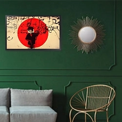 «Target, 1992» в интерьере классической гостиной с зеленой стеной над диваном