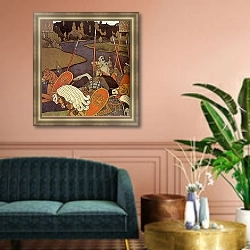 «Вольга с дружиной» в интерьере гостиной с розовым диваном