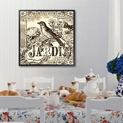 «Жардин. Птица и бабочки в црозах» в интерьере столовой в стиле прованс над столом