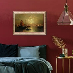 «Shipping on the Lagoon, Venice, at Sunset» в интерьере спальни с акцентной стеной