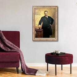 «Portrait of Theodore Roosevelt» в интерьере гостиной в бордовых тонах