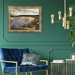 «Сиверко. 1890» в интерьере классической гостиной с зеленой стеной над диваном