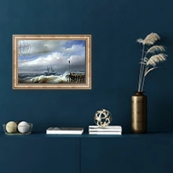 «Rough Sea in Stormy Weather, 1846» в интерьере в классическом стиле в синих тонах