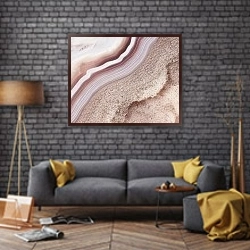 «Geode of brown agate stone 6» в интерьере в стиле лофт над диваном