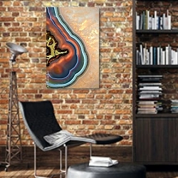 «Срез цветного минерала» в интерьере кабинета в стиле лофт с кирпичными стенами