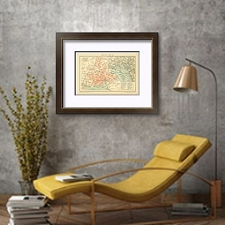 «Карта города Кристиания, конец 19 в.» в интерьере в стиле лофт с желтым креслом