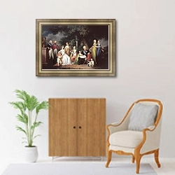 «Павел I, Мария Федоровна и их дети» в интерьере классической гостиной с зеленой стеной над диваном