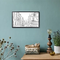 «Париж в Ч/Б рисунках #10» в интерьере светлой гостиной в стиле ретро