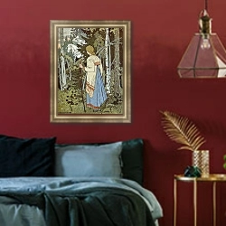«Василиса Прекрасная и белый всадник» в интерьере гостиной с розовым диваном