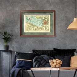 «Карта Санкт-Петербурга и окрестностей» в интерьере гостиной в стиле лофт в серых тонах