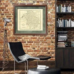 «Карта Германии, 19в. 1» в интерьере кабинета в стиле лофт с кирпичными стенами